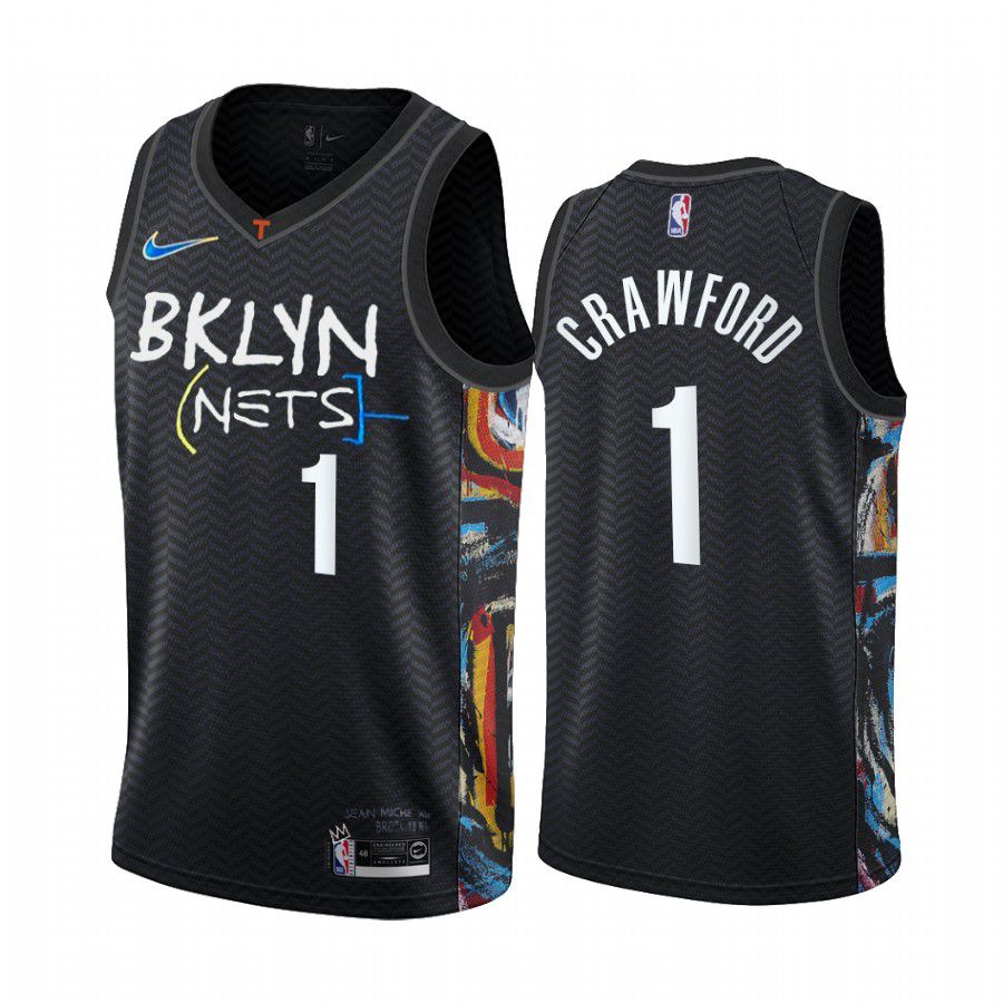 Men Brooklyn Nets 1 jamal crawford black city edition honor basquiat 2020 nba jersey